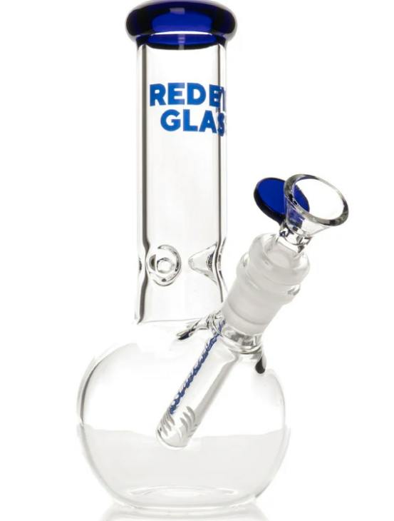 Red Eye Glass 8" Tall Blue Bubble Base Water Pipe In Box