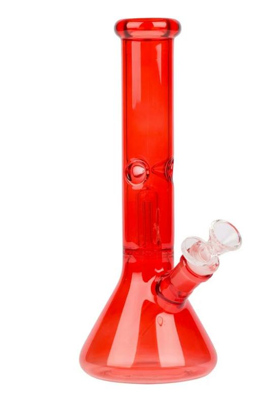 10" Tall Red Day Glow Beaker Tube W/Dome Perc