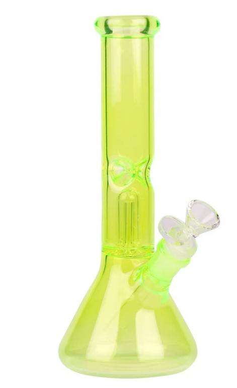 10" Tall Neon Green Day Glow Beaker Tube W/Dome Perc