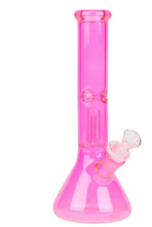 10" Tall Pink Day Glow Beaker Tube W/Dome Perc