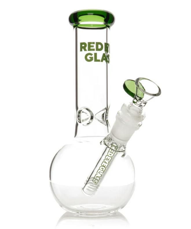 Red Eye Glass 8" Tall Green Bubble Base Water Pipe In Box