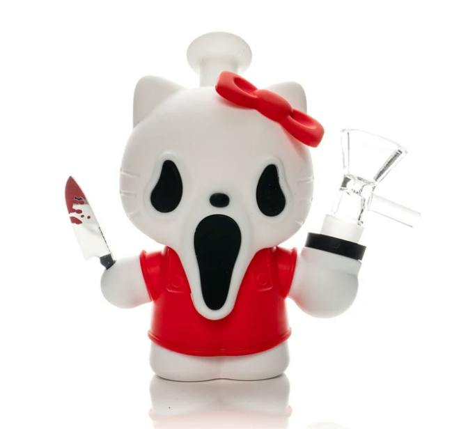 LIT Silicone 4.75" Tall Red Yell-O Cat Water Pipe