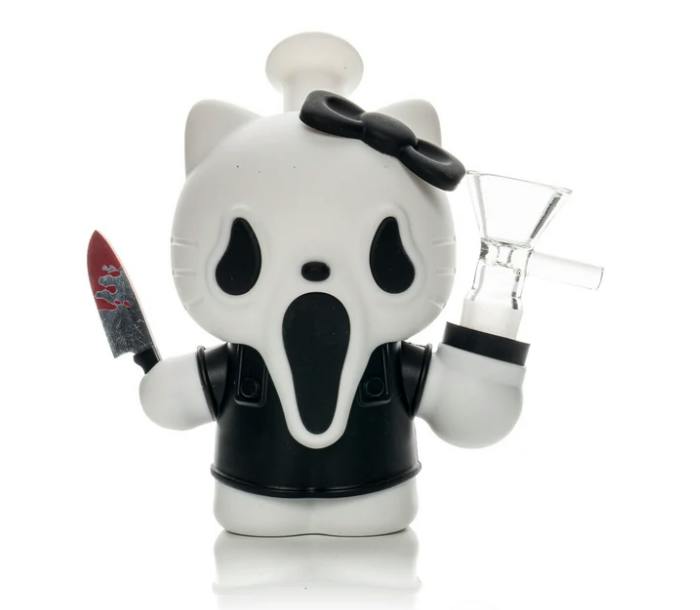 LIT Silicone 4.75" Tall Black Yell-O Cat Water Pipe