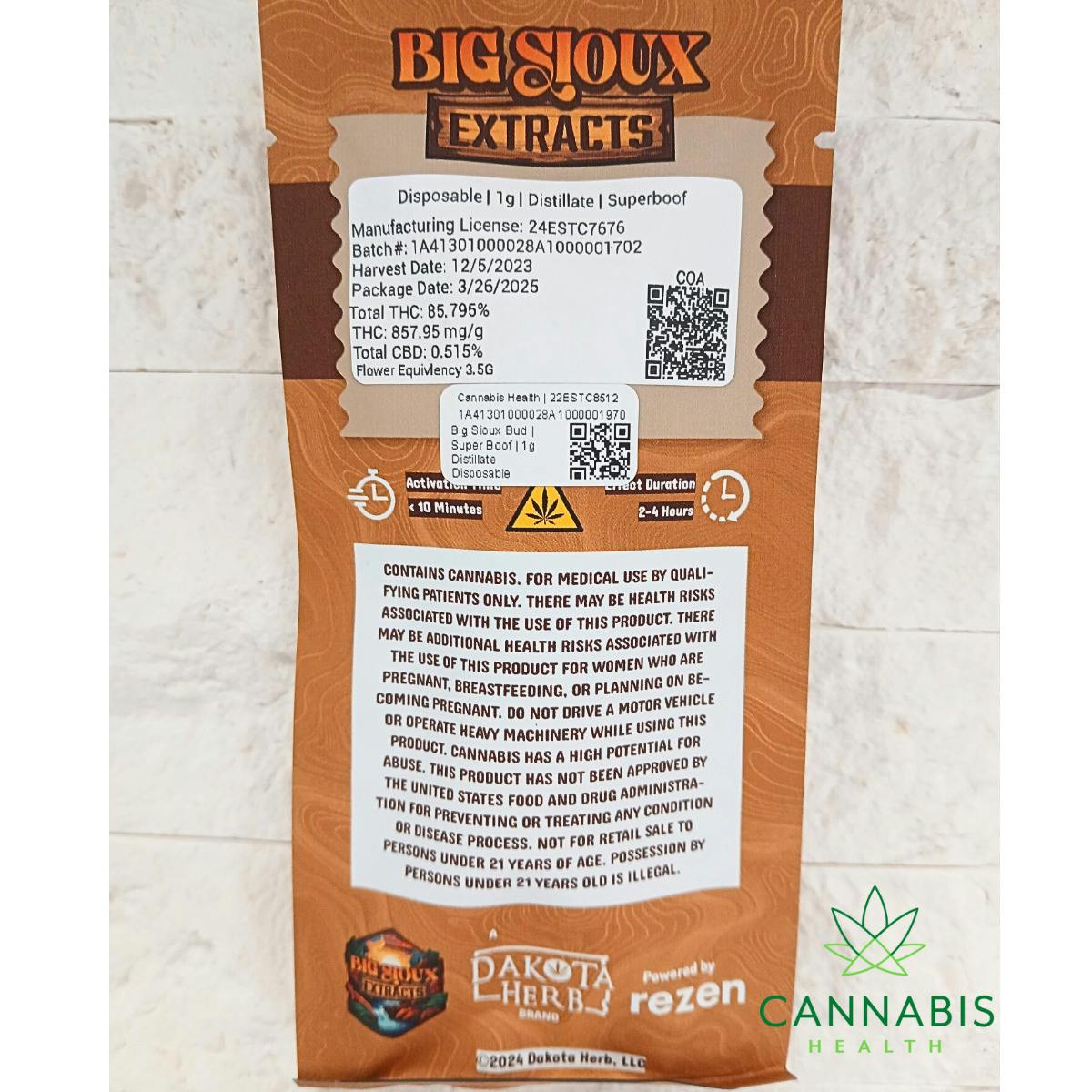 BSE | Superboof | 1g Distillate Disposable Vape Cart at Cannabis Health