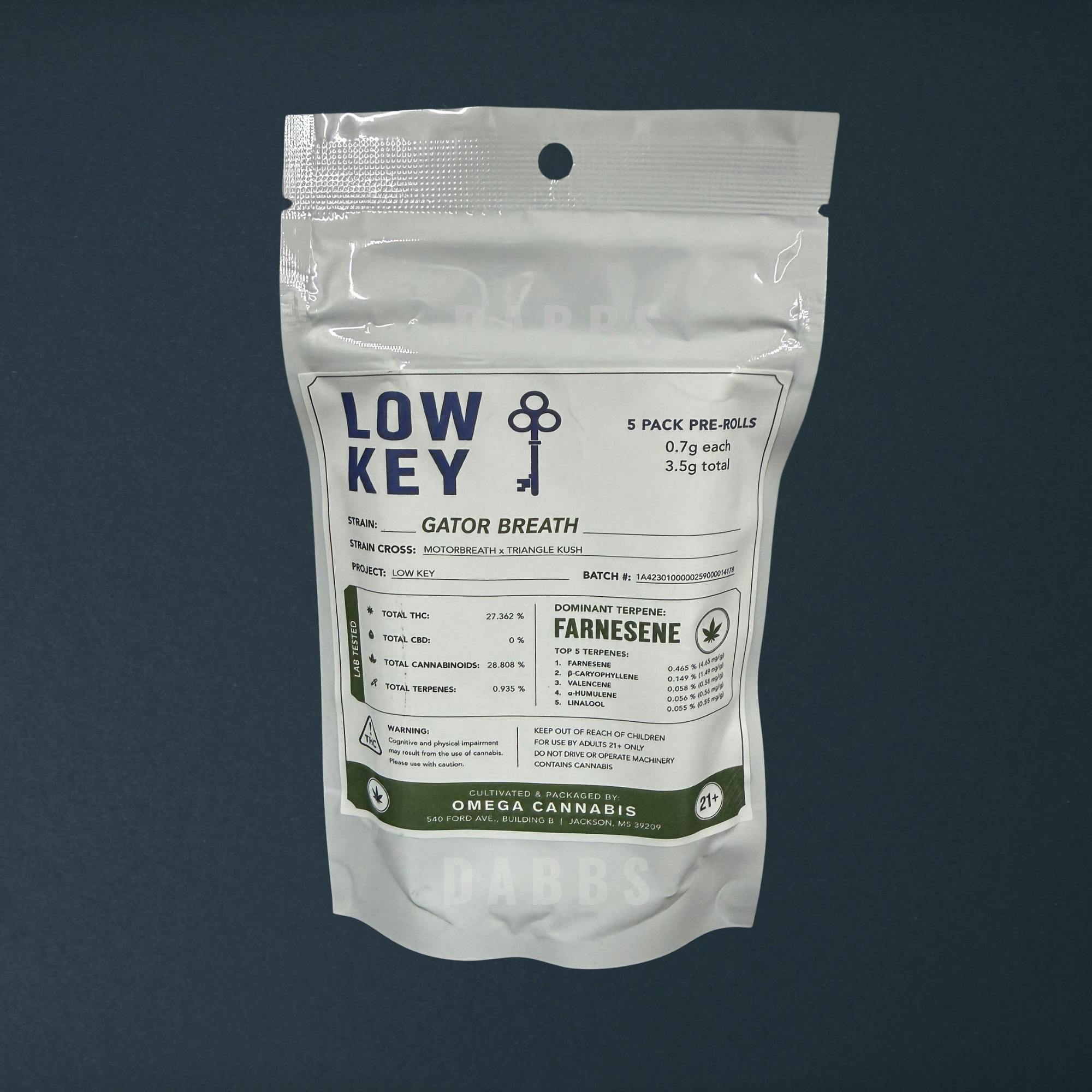 Low Key | 3.5g | Gator Breath | 5pk at DABBS Cannabis Dispensary