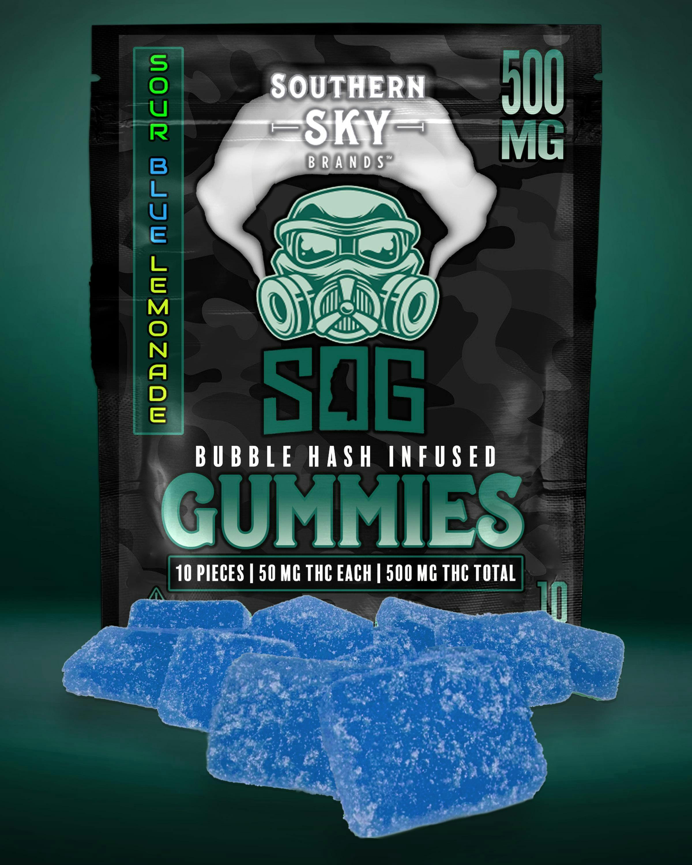 Southern Sky x SOG | 500mg | Sour Blue Lemonade | Bubble Hash Gummies | 10pk cannabis product