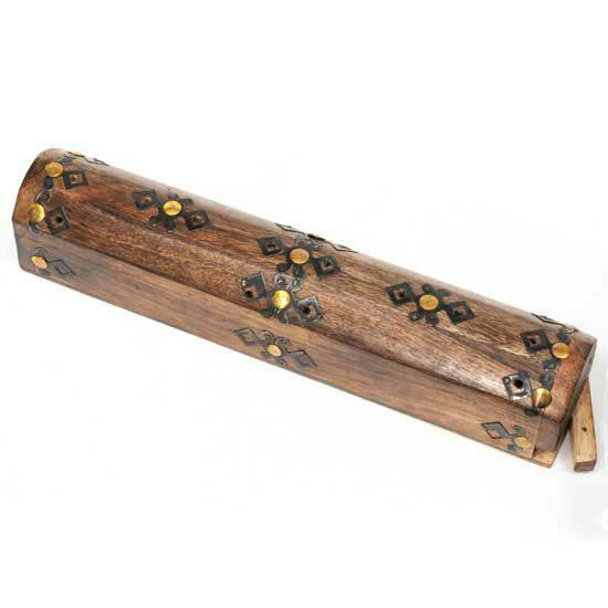 LARGE SQUARE BOX I WOODEN/BRASS INCENSE BURNER BOX