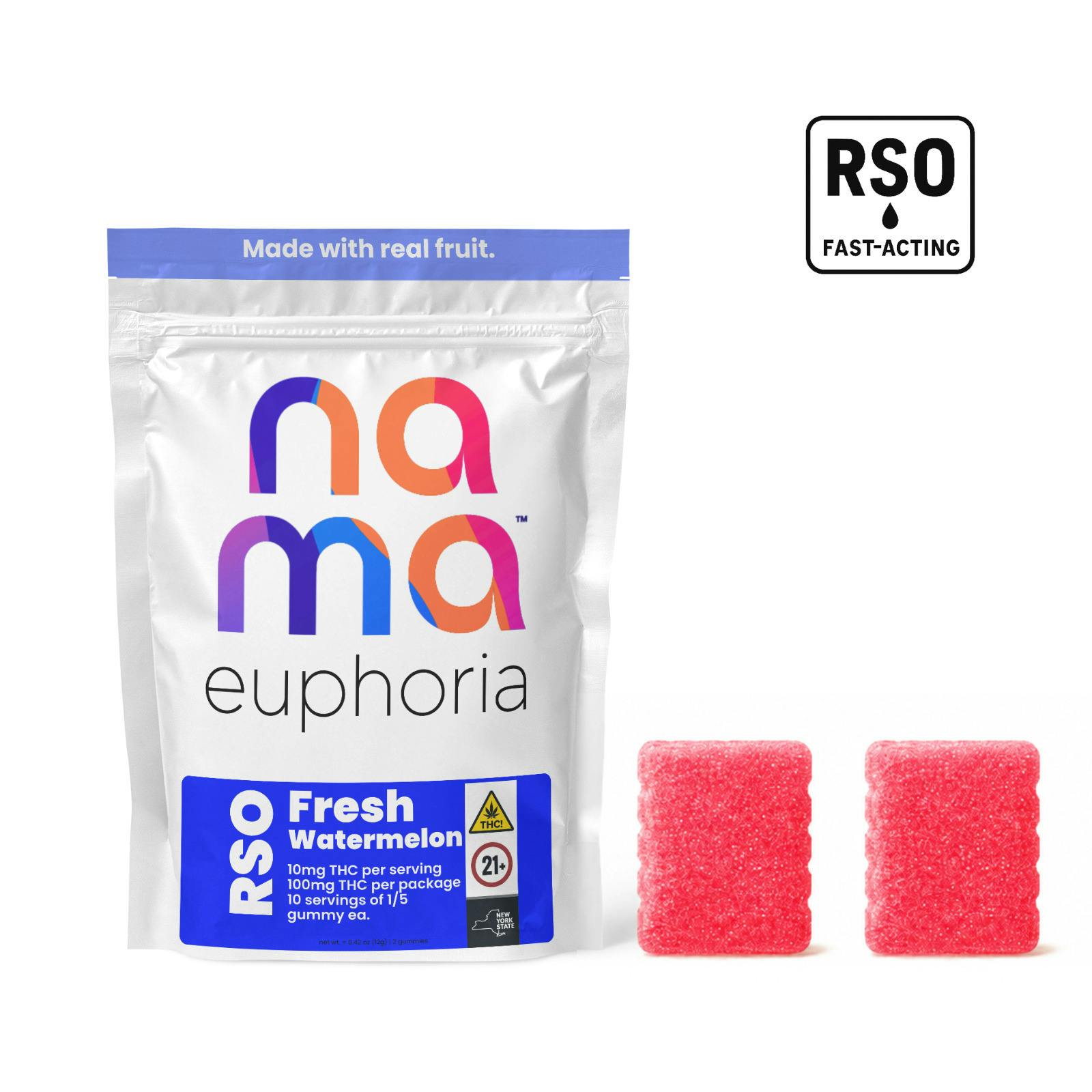 Euphoria Fresh Watermelon - RSO 100mg 2pk Gummies - Nama at FISHKILL CANNABIS