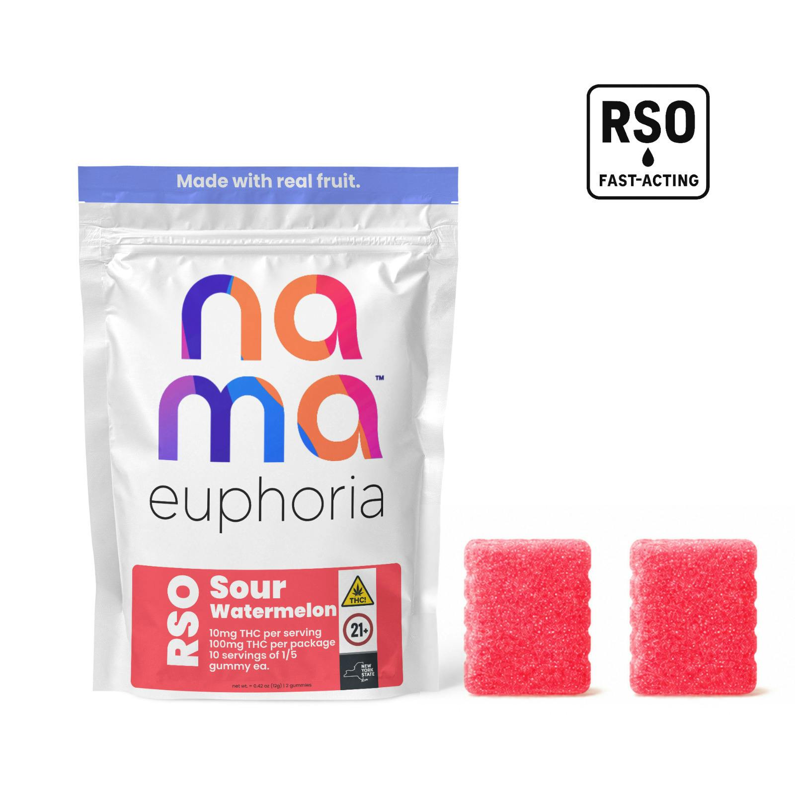 Euphoria Sour Watermelon - RSO 100mg 2pk Gummies - Nama at FISHKILL CANNABIS