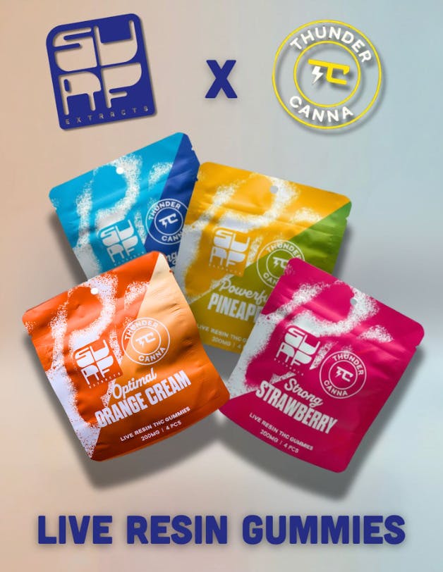 Live Resin Gummies 200mg l Powerful Pineapple l Hybrid l Thunder Canna at Boss Leaf Cannabis Co