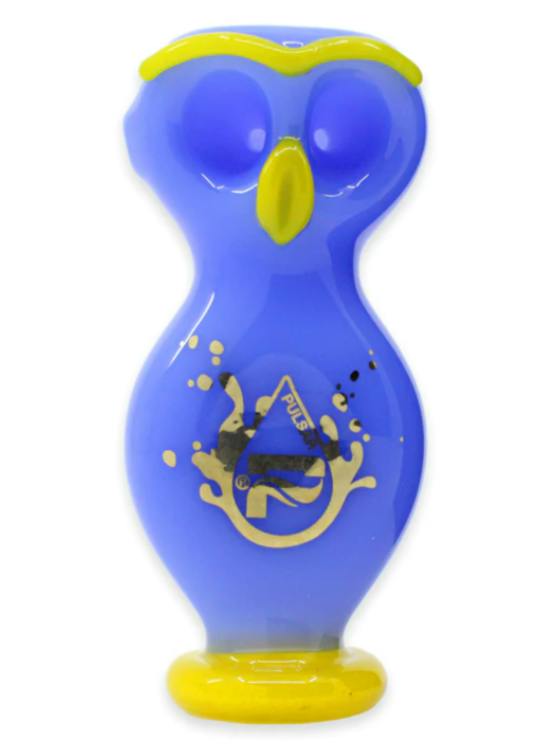 PULSAR - Wise Owl Double Bowl Hand Pipe - 4" - Blue