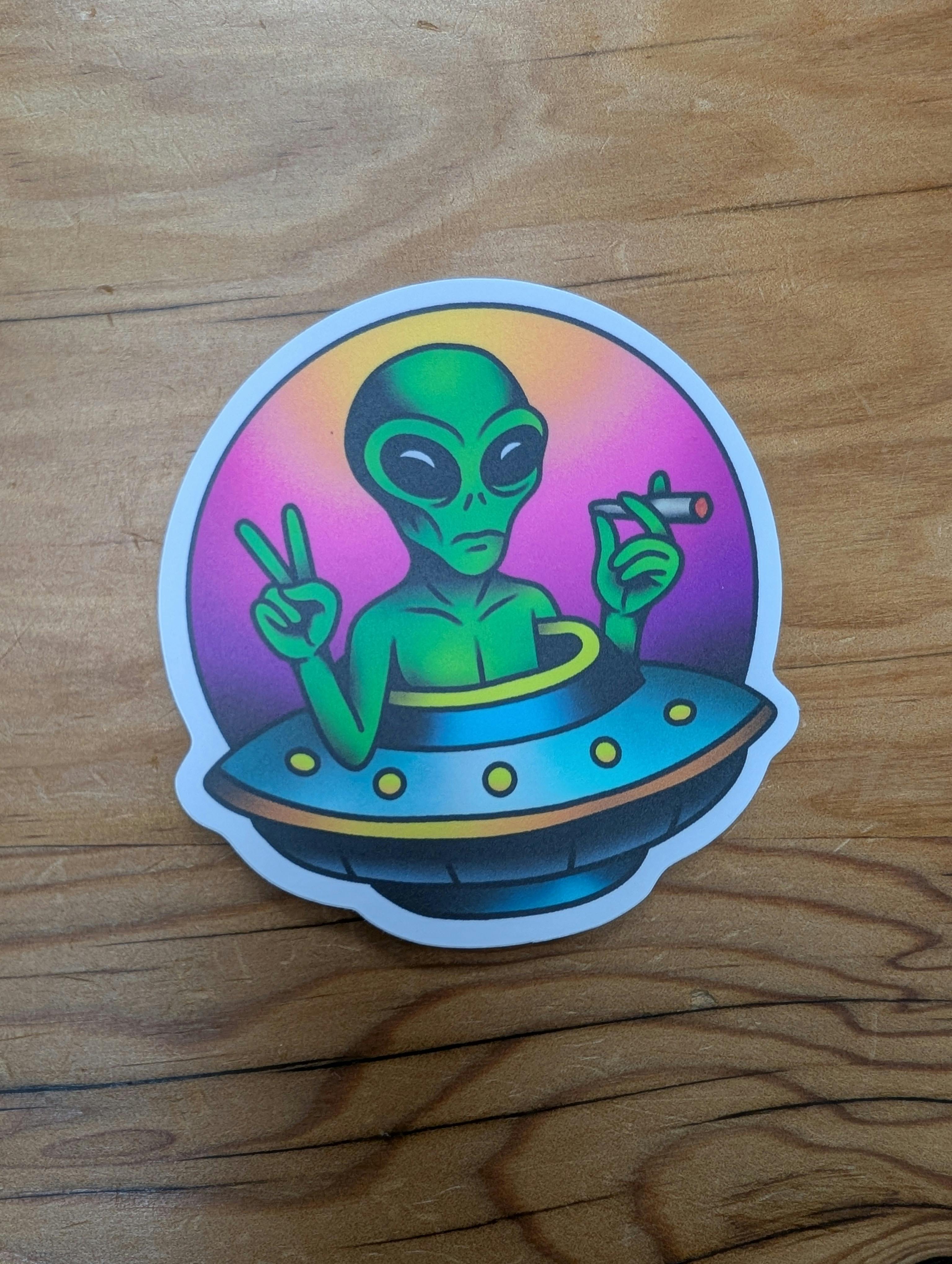 THE LOCAL STICKER SHOP - Alien Giving Peace Sign And Smoking