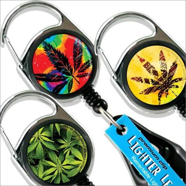 Lighter Line Retractable Lighter Holder w/ Clip - Hemp Leaf Series