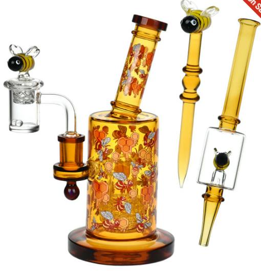 PULSAR - Greatest Hits Series Glow Dab Rig Kit - Beez - 8" - 14mm