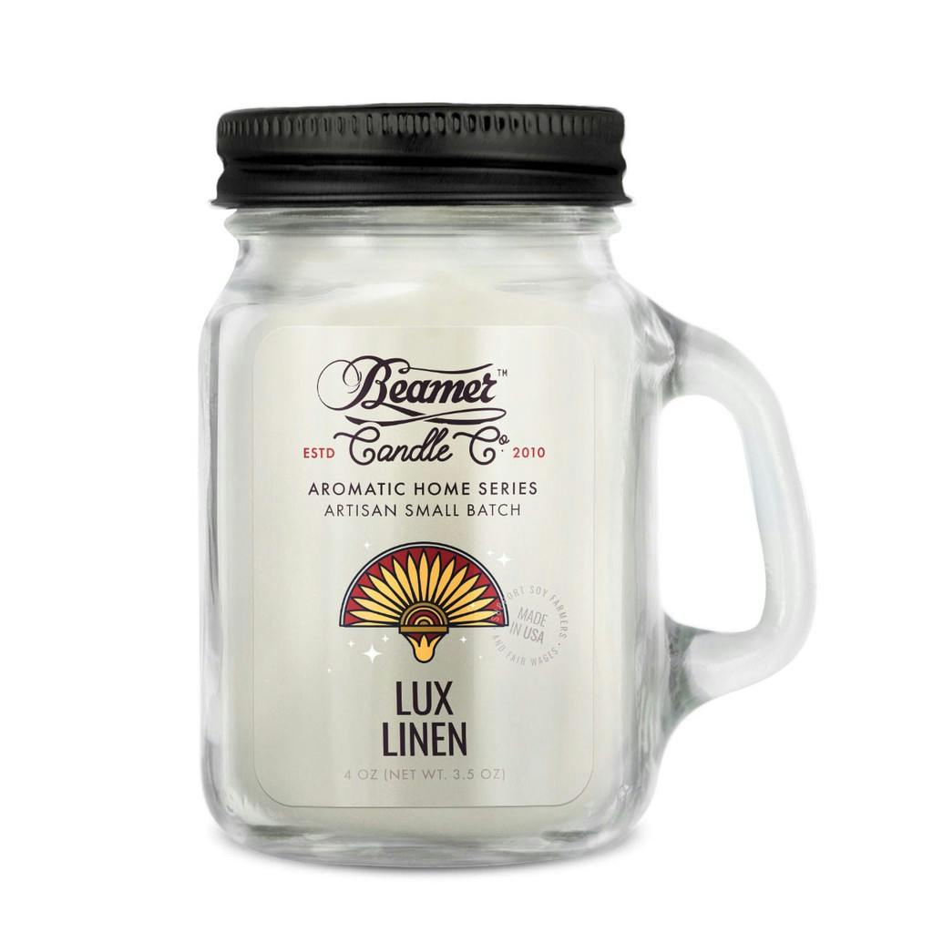 BEAMER - Glass Mason Jar Candle - 4oz Lux Linen