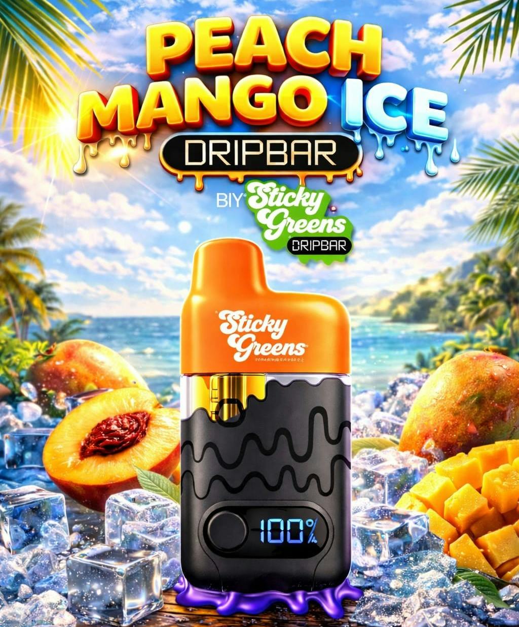 STICKY GREENS DRIPBAR Peach Mango Ice Liquid Diamonds AIO 0.95g