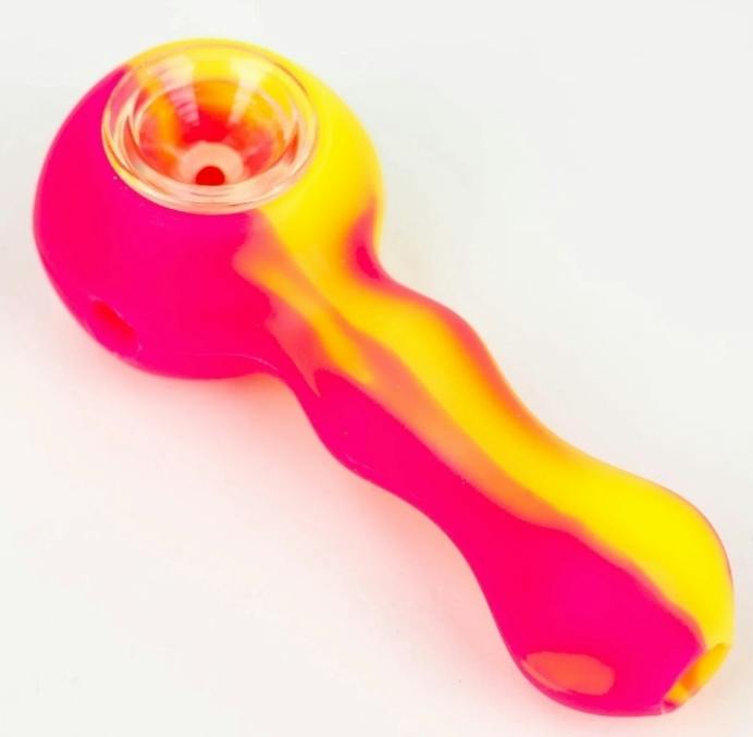 4" Silicone Hand Pipe Pink/Yellow