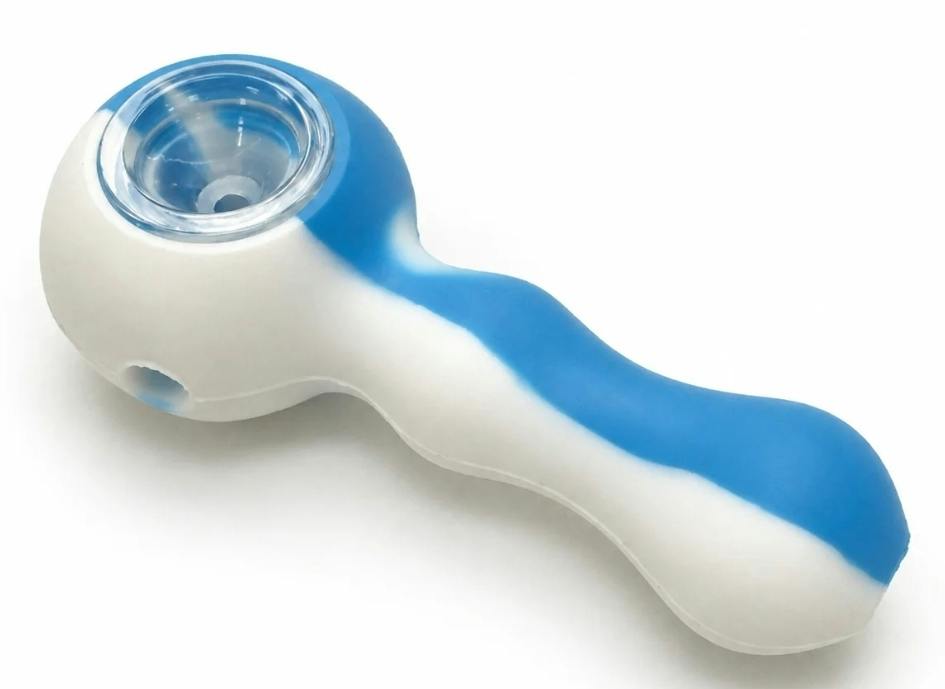 4" Silicone Hand Pipe White/Blue