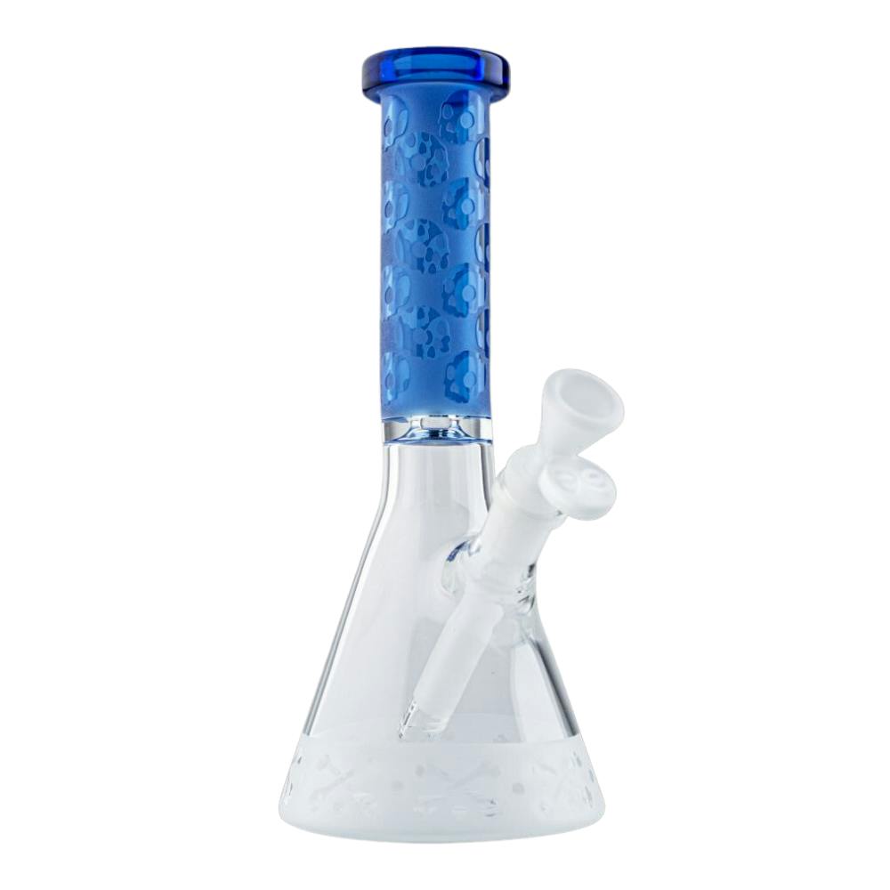Skull Sandblast Beaker - 10" - Blue