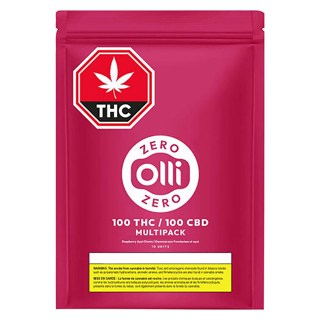 100 THC 100 CBD Multipack Raspberry Acai Soft Chews - 10x1 Pack