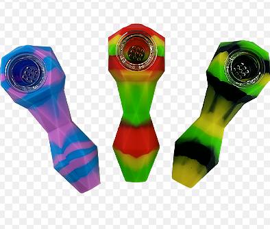 Assorted Hand Pipe - Diamond Silicone - 4.25"