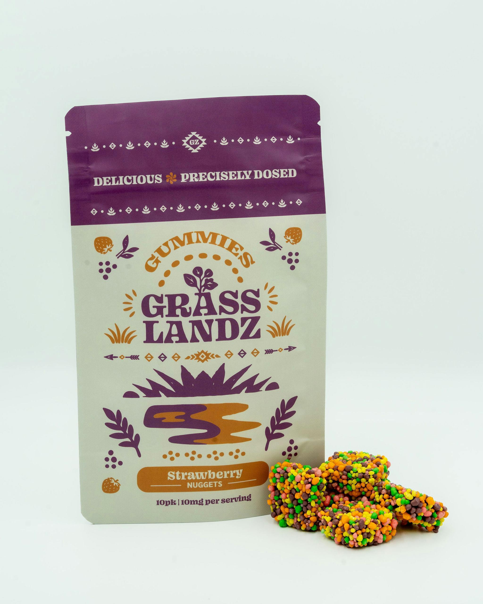 Grasslandz Sour Strawberry Gummy Nuggets - 100mg THC