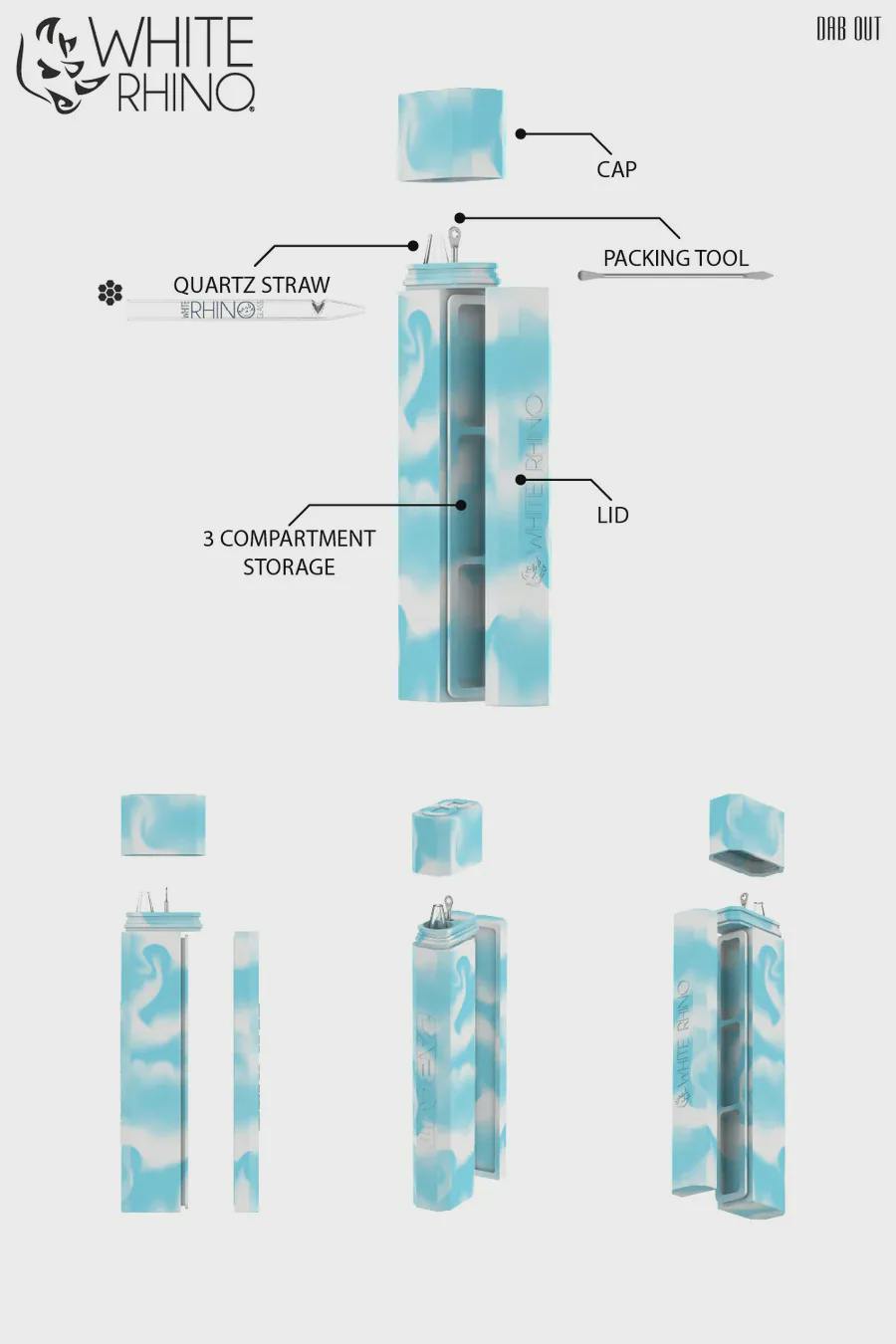 White Rhino Silicone Dab Out Glow in the Dark Quartz Straw | Assorted Colors