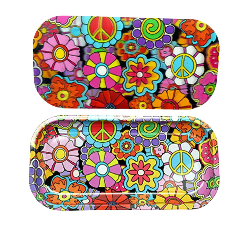 Metal Rolling Tray w/ Lid - Groovy Flowers