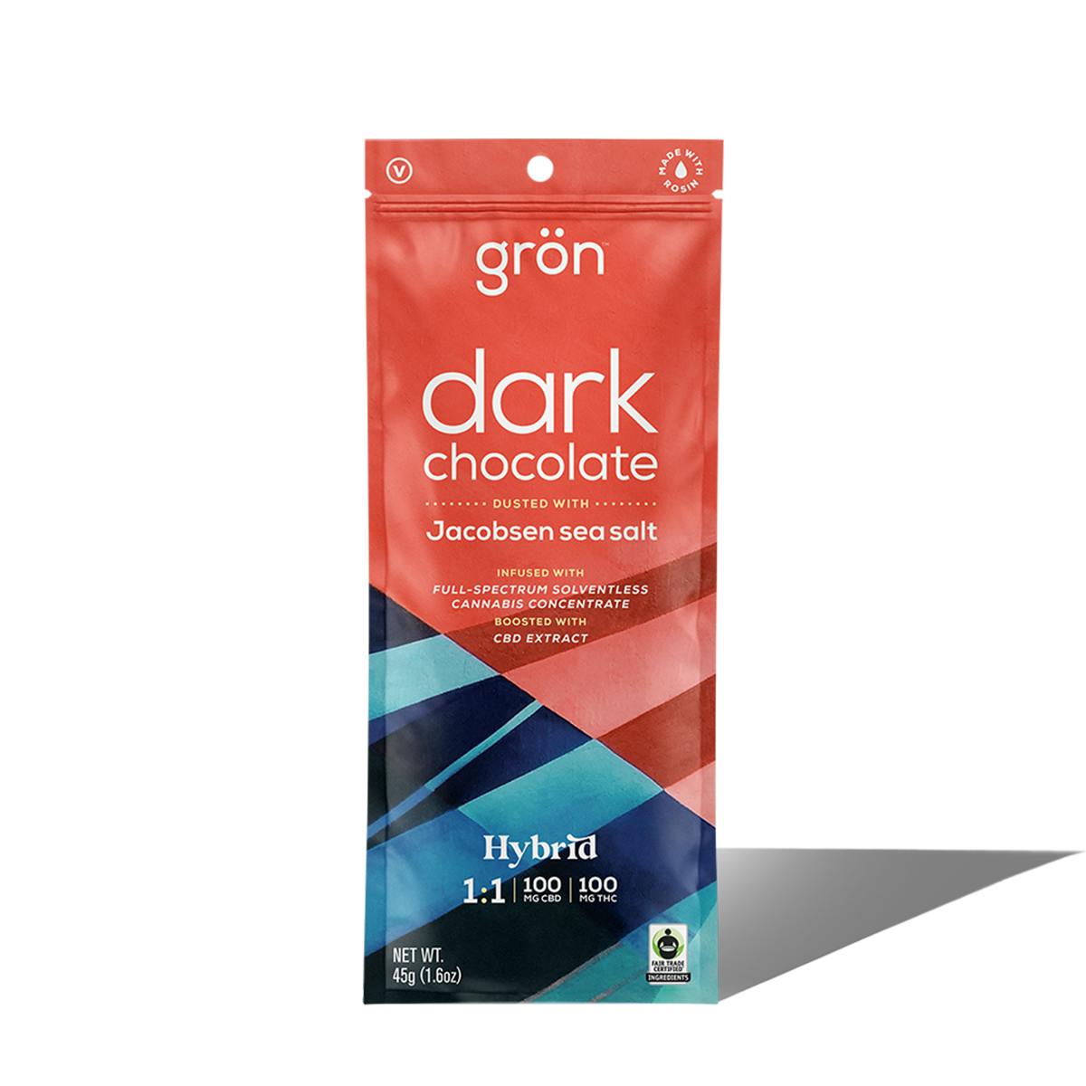 Dark Chocolate Bar w/ Jacobsen Sea Salt | 20pc 200mg 1:1 (THC:CBD) | Grön
