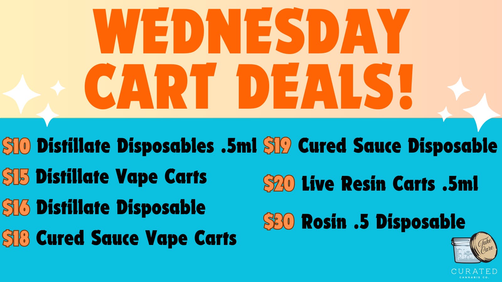 Wednesday Cart Deals! at Curated Cannabis Company Weedmaps