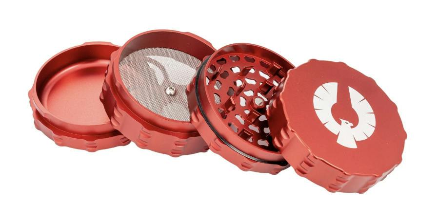 Phoenician - 4 Piece Large Flat Top Metal Grinder - Red