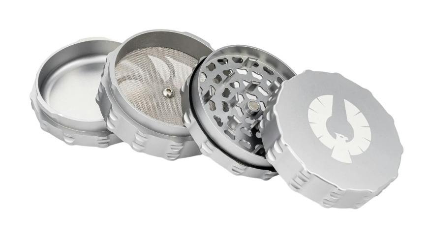 Phoenician - 4 Piece Large Flat Top Metal Grinder - Silver