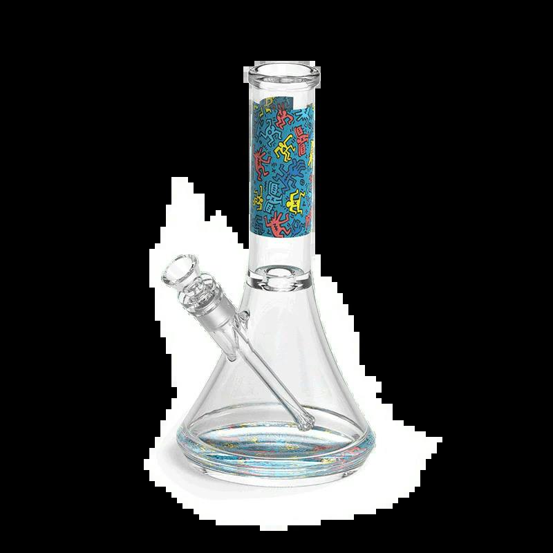 Keith Haring - Glass Water Pipe Beaker Bong - Blue / Multicolor