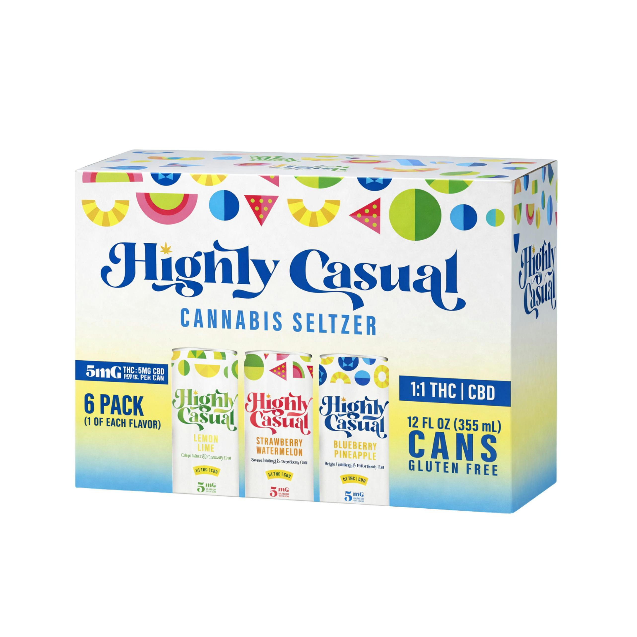 1:1 Multi-Pack 15mgTHC:15mgCBD Seltzer 6 Pack by Highly Casual