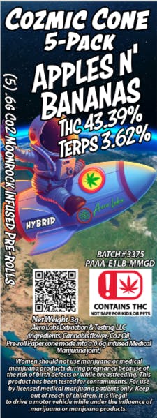 Cozmic Cone - Apples N' Bananas - 5Pk (0.6g infused Prerolls)
