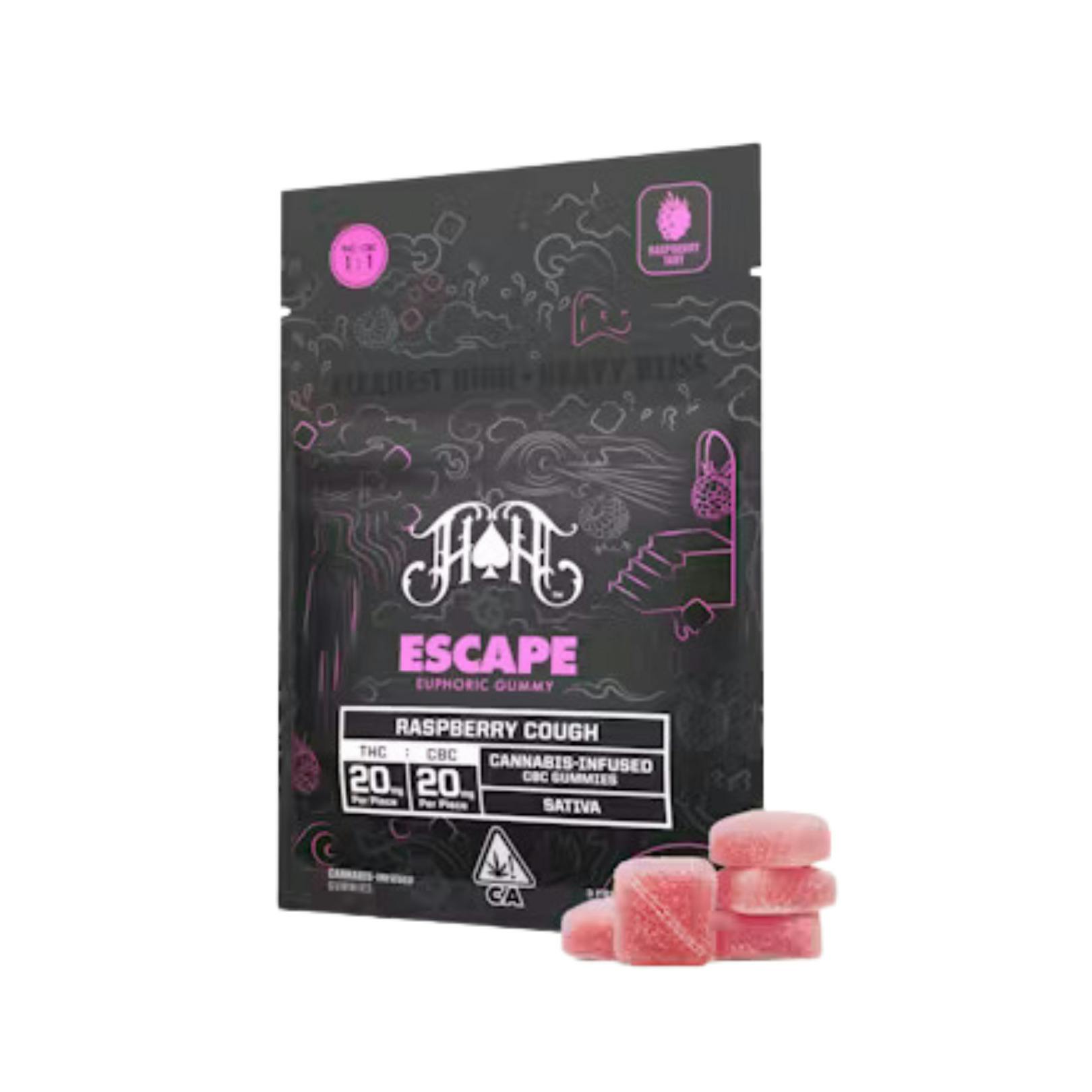 RASPBERRY COUGH ESCAPE EUPHORIC GUMMIES (1:1 THC:CBC)