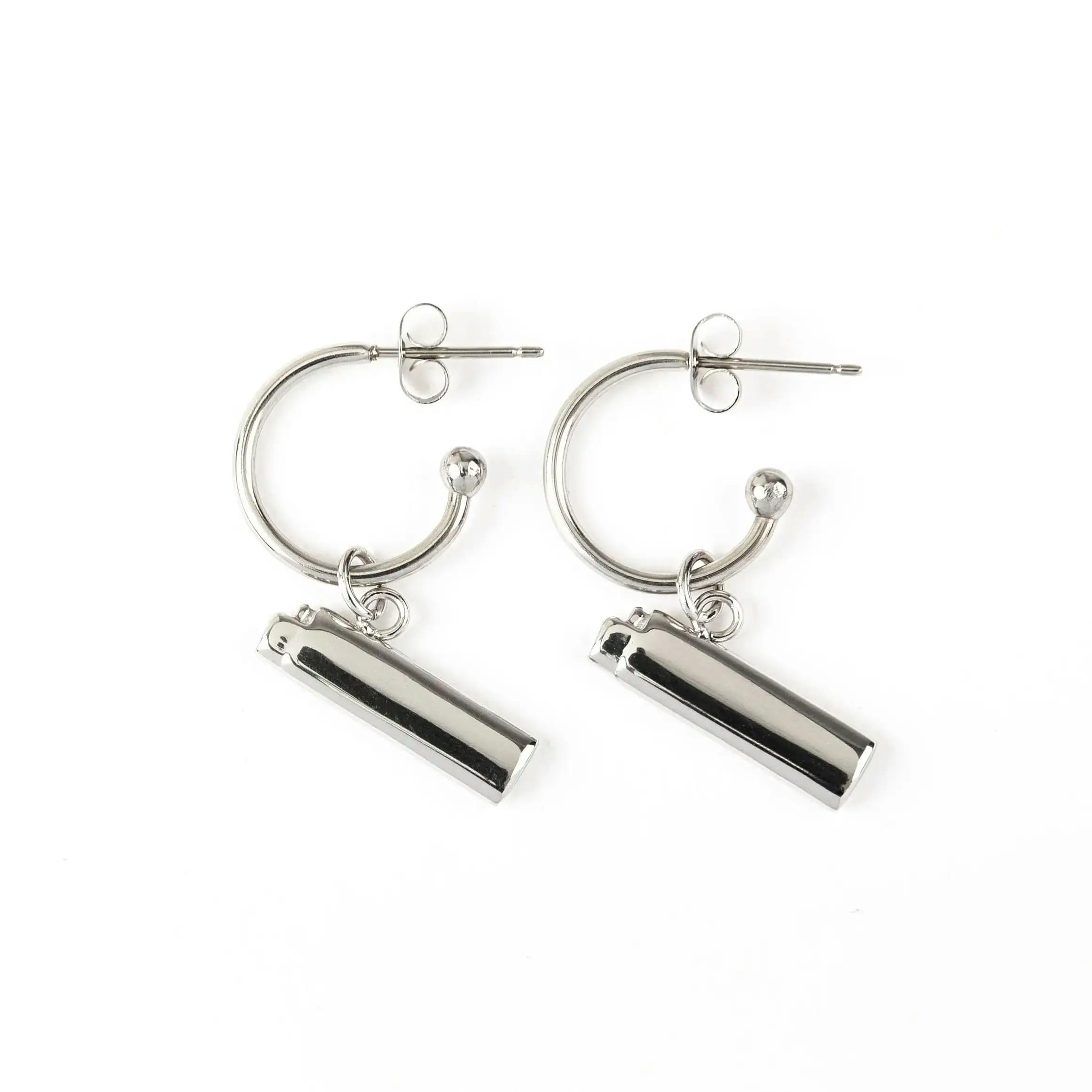 Lighter Charm Earring Set - Silver