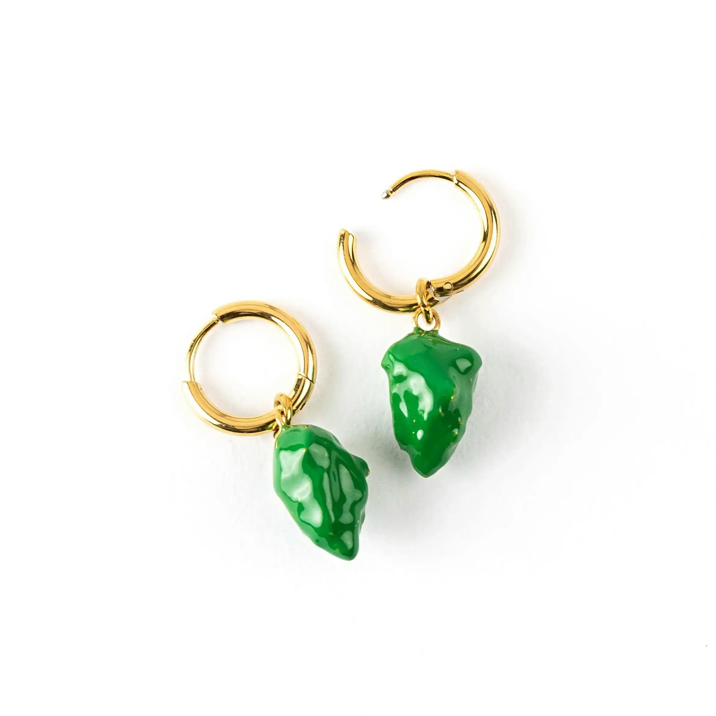 Nug Charm Earring Set - Enamel Green with Gold