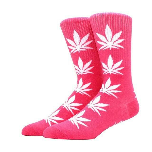 Pink & White Weed Leaf Socks - Accessories - One Size