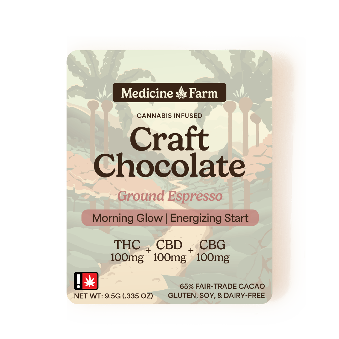Craft Chocolate Bar w/ Ground Espresso | 300mg 1:1:1 (THC:CBD:CBG) | Medicine Farm