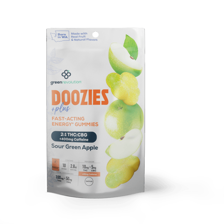 GREV:: Doozies - Sour Green Apple 2:1 THC:CBG + 400mg Caffeine Gummies | 10pk