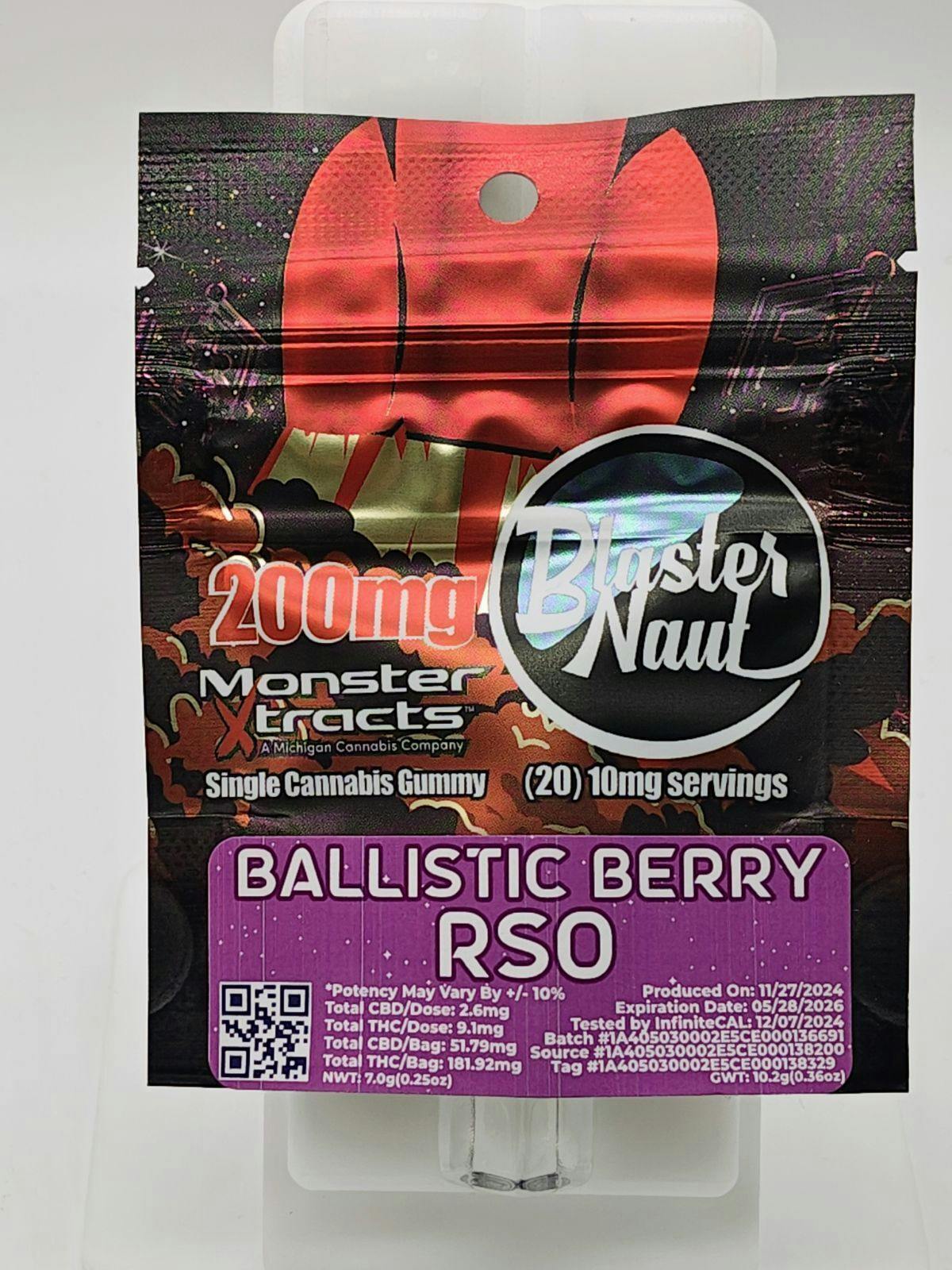 GUMMY - BALLISTIC BERRY - RSO - 200MG BLASTERNAUT - MONSTER X