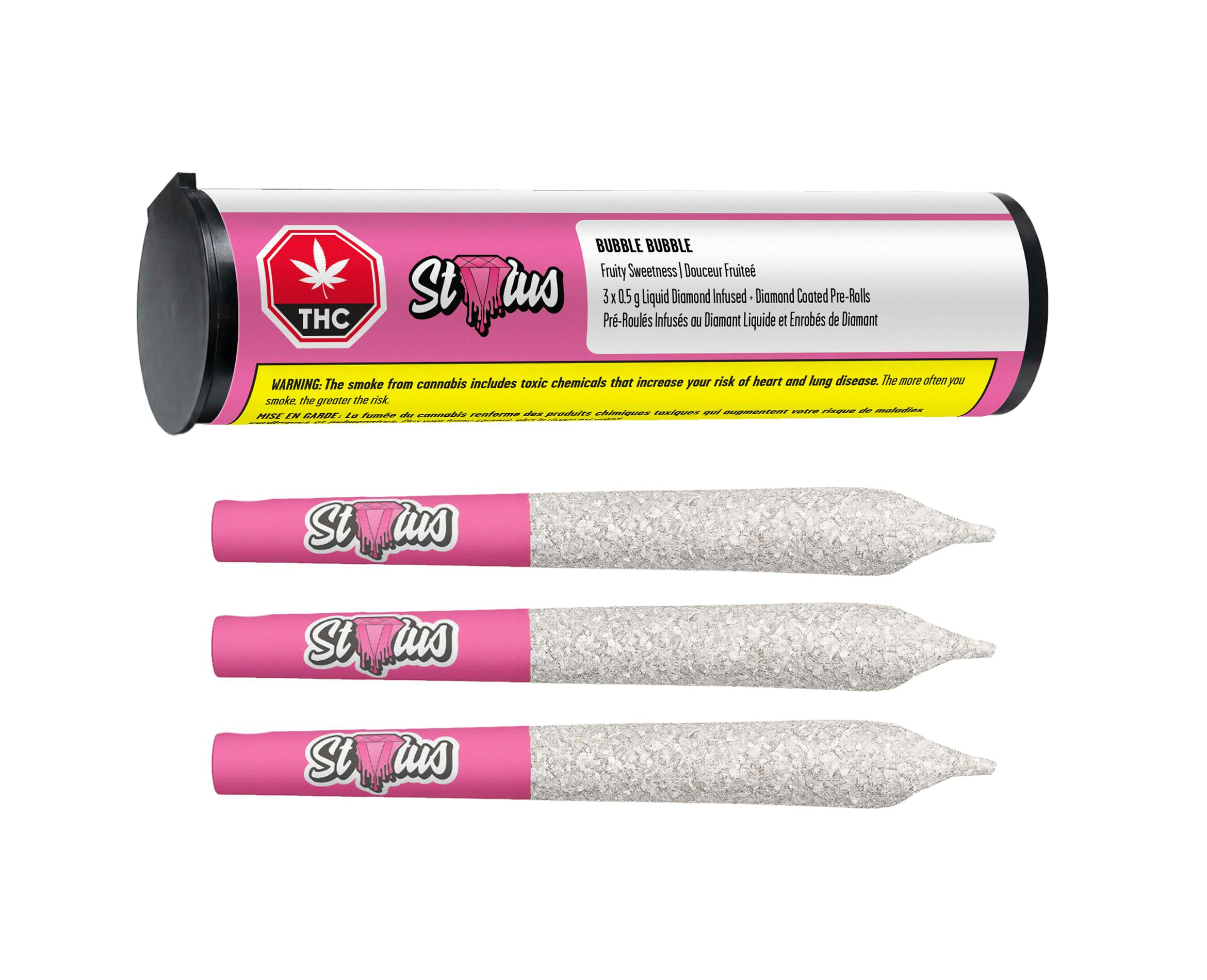 Bubble Bubble Liquid Diamond Infused&Diamond Coated Pre-Roll - Status - 3x0.5g