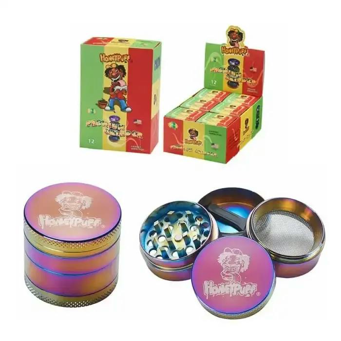 O | Honey Puff 4 Part 40mm Zinc Grinder - Rainbow