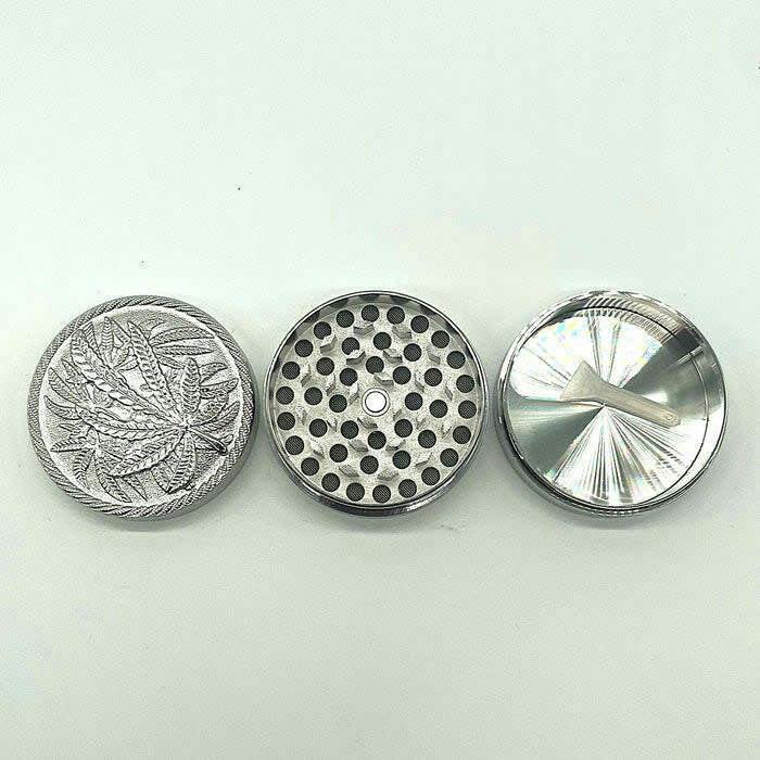 O | Engraved 3 part Hemp leaf grinder - 52mm