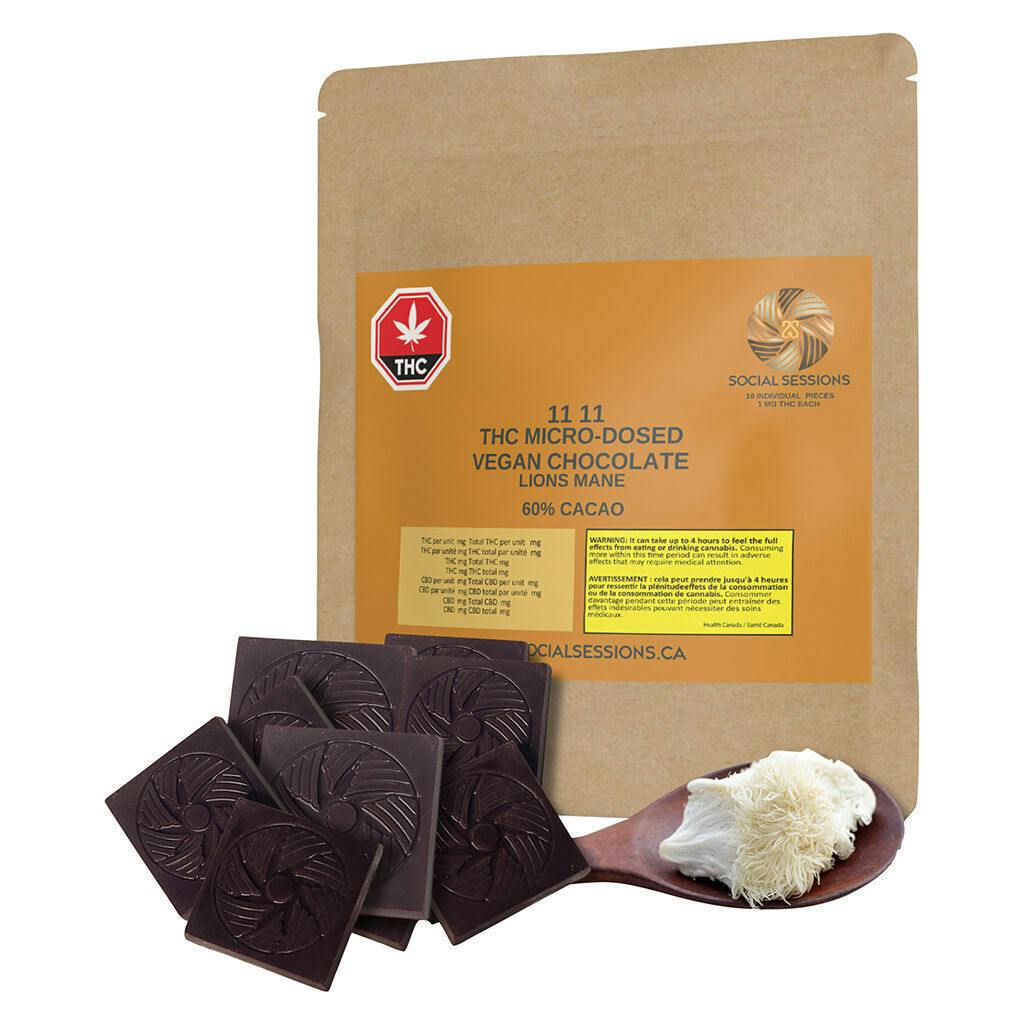 1111 THC Micro-Dosed Vegan Chocolate with Lions Mane - 10 pack