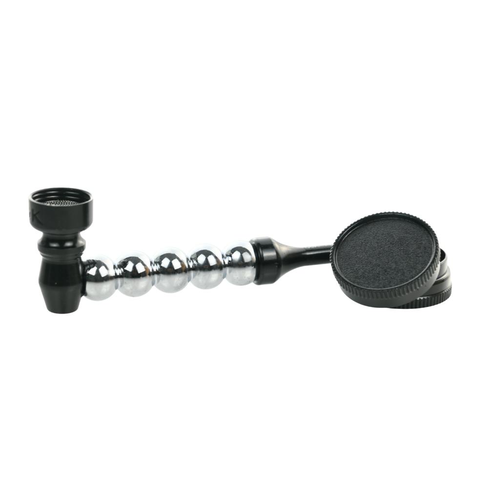 Metal Pipe w/ Screens + Grinder - Beaded Black & Silver