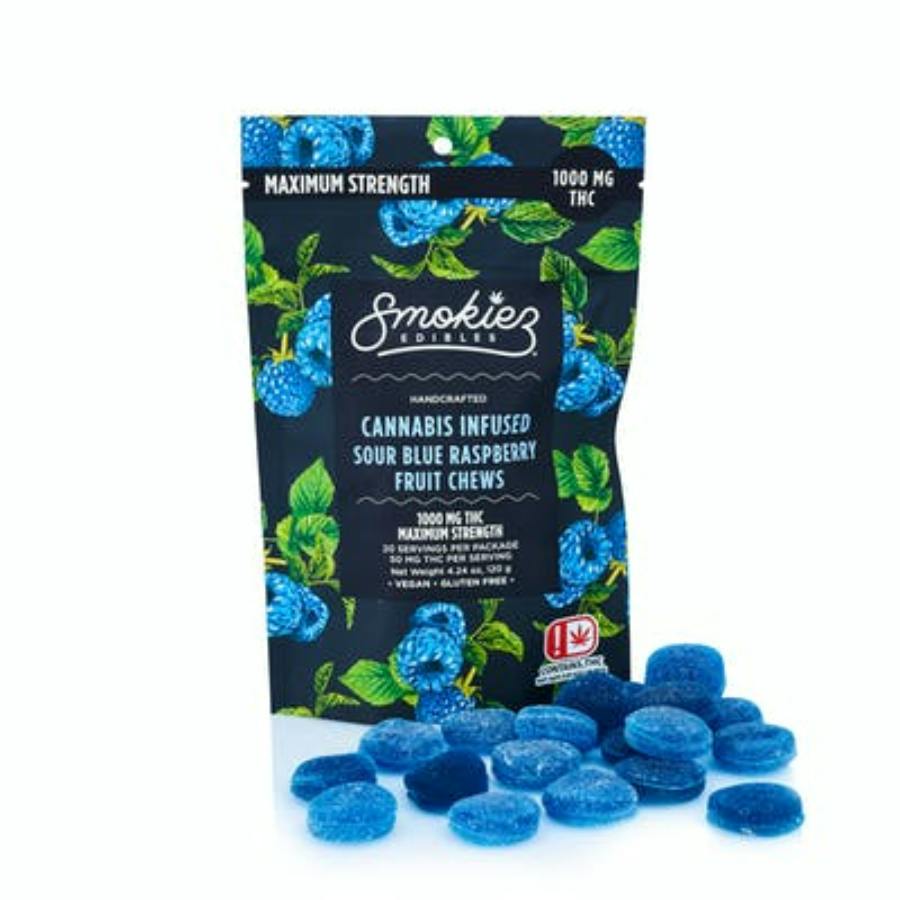 Smokiez-Sour Blue Raspberry Fruit Chews (1000mg)