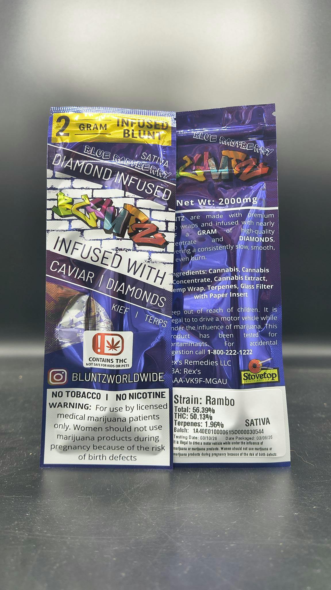 Rex's Remedies- Bluntz 2g Infused - RAMBO - Sativa