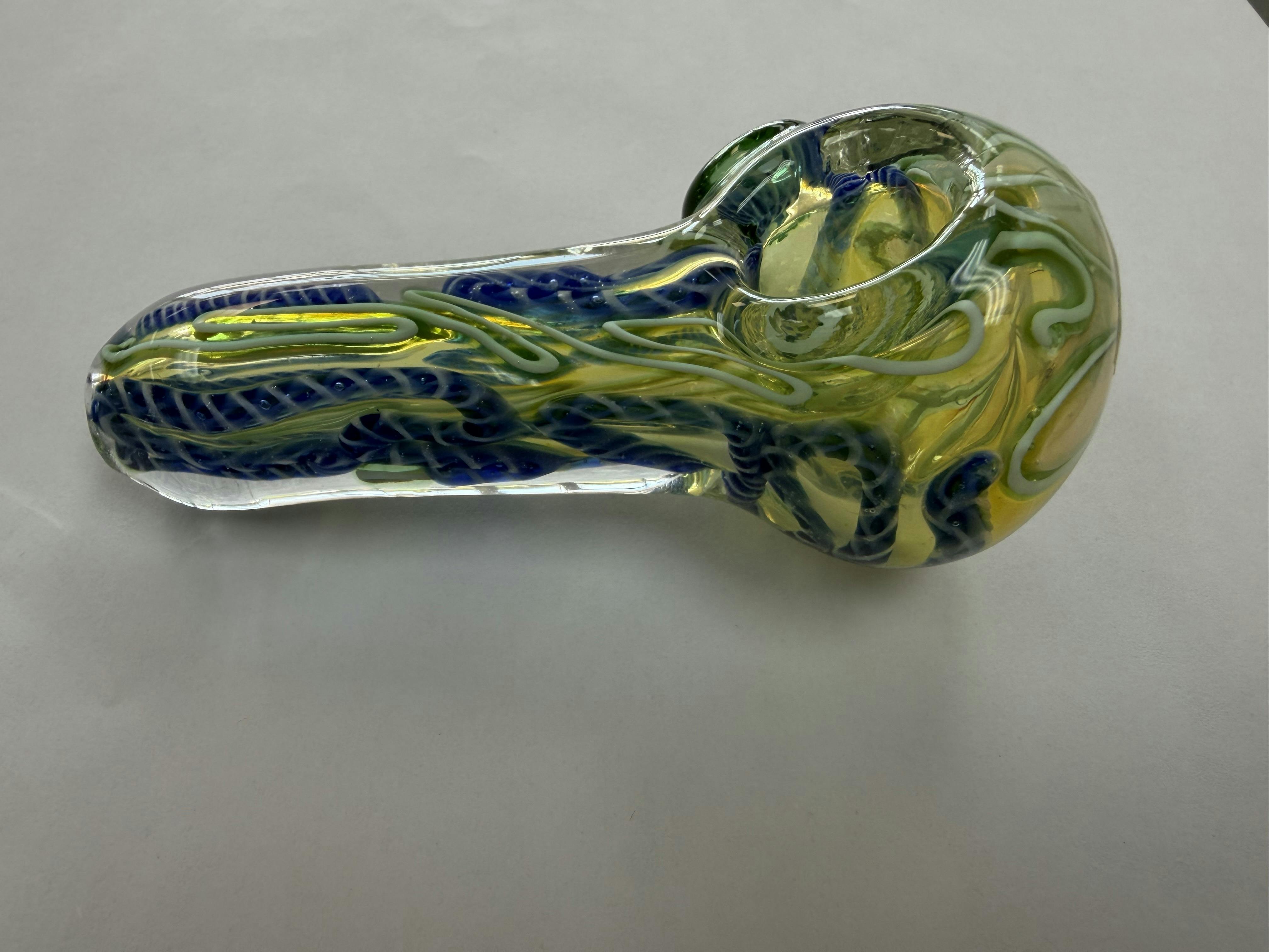 (#5) 3.5 in. Green/Blue 3X Thick Glass Pipe